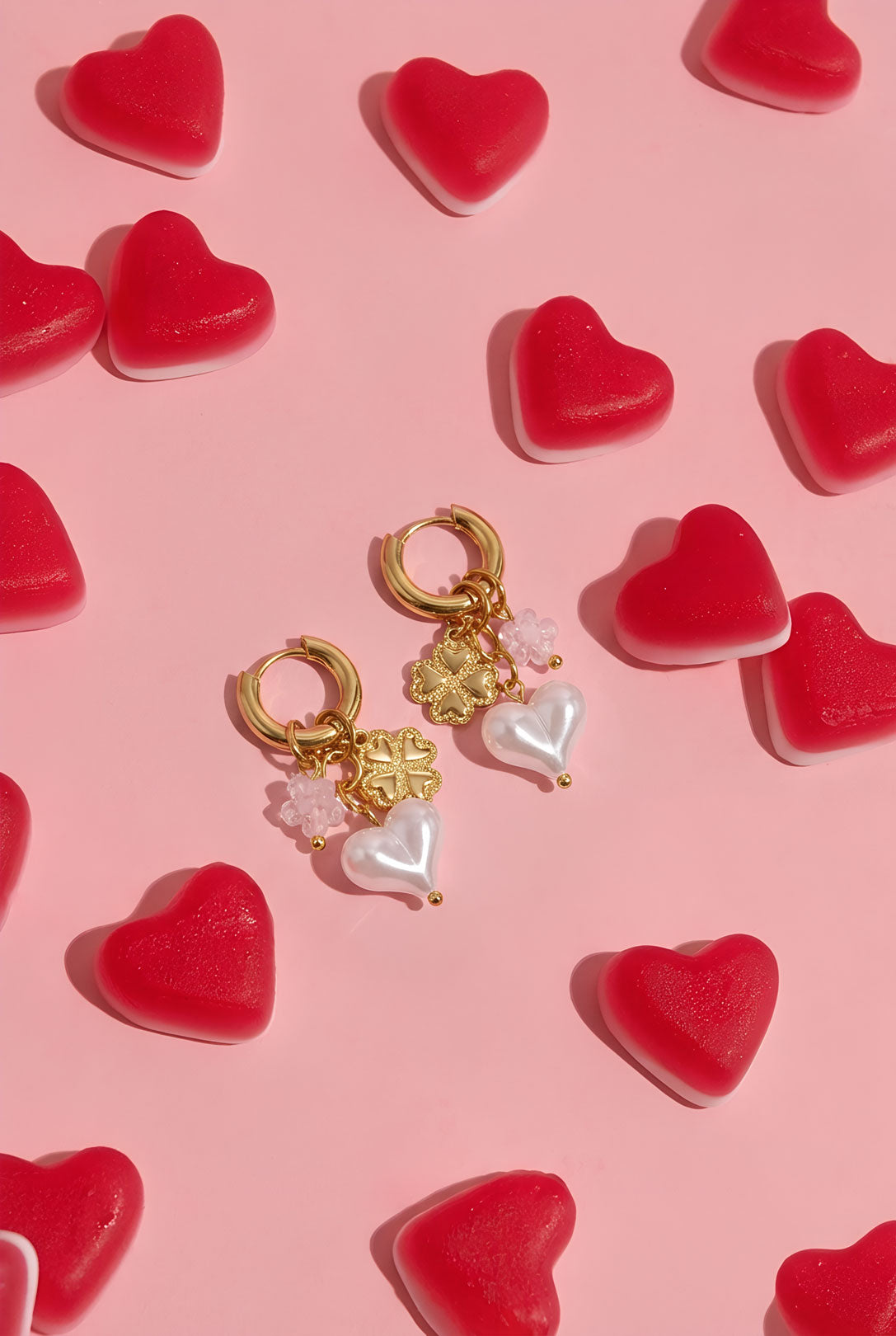 earrings with flowers and harts 